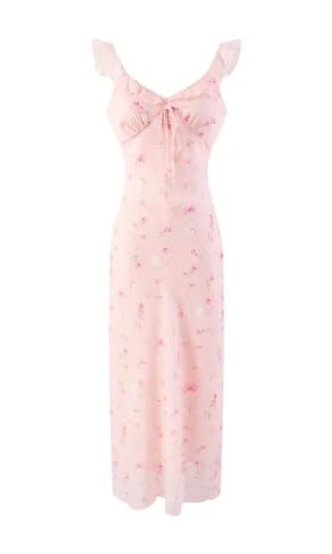 Women's Vintage Holiday Floral Print Slim Fit Vest Dress Empire Waist Long Dresses