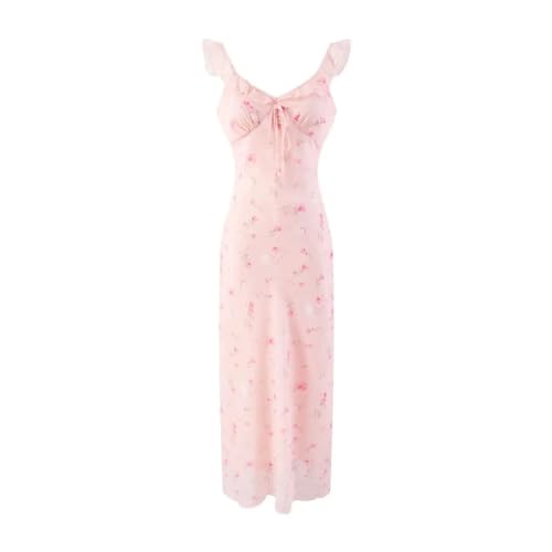 21NikffhJVL.jpg Women's Vintage Holiday Floral Print Slim Fit Vest Dress Empire Waist Long Dresses