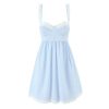Women's Lace Spliced Spaghetti Straps Short Dress Backless High Waist A-Line Casual Dresses