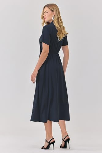 Womens Wear to Work Teacher Business Casual Outfits Long Dresses Tie Waist Shirt Dress Attire with Pockets