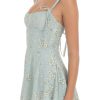 Women's Floral A-Line Mini Dress Sleeveless Tie-Up Strap Low Cut Ruffles Hem Slim Dress Vestidos