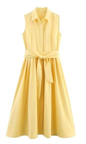 Women's Vest Belted Dress - Sleeveless Waistband Long Casual Style