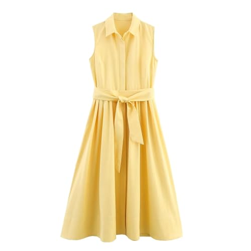 Women's Vest Belted Dress - Sleeveless Waistband Long Casual Style
