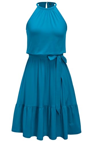 Womens 2025 Summer Dress Halter Wedding Guest Casual Beach Vacation Outfits Belted Sundresses with Pockets