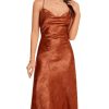 Women's Spaghetti Strap Cowl Neck Long Slip Satin Silk Midi Dress