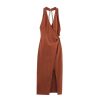 Women's Elegant Halter V Neck Sleeveless Backless Gold Embelliment High Waist A-line Long Dresses