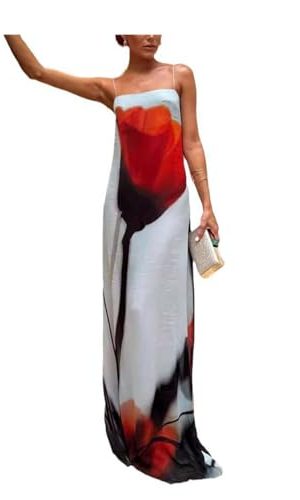 Womens Floral Cami Mesh Spaghetti Strap Bodycon See Through Backless Sheer Tulle Dress
