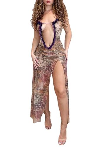 Women's Furry Halter Dress - Hollow Camisole Split Wave Prom Gown