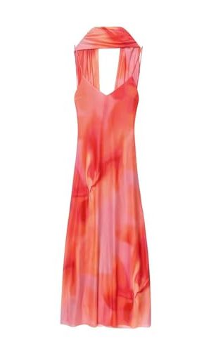 Women's Scarf Dress - V Neck Halter Tie Dye Mesh Long