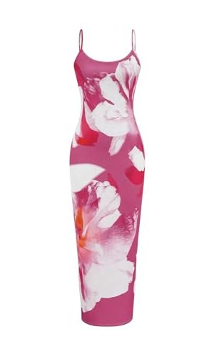 Women's Floral Spaghetti Strap Cami Dress Backless Bodycon Maxi Dresses