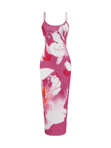 Women's Floral Spaghetti Strap Cami Dress Backless Bodycon Maxi Dresses
