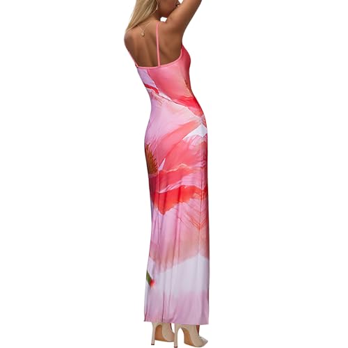 Women's Sexy Floral Print Maxi Dress Spaghetti Strap Backless Slim Flit Bodycon Long Dresses Party Night Going Out Outfits