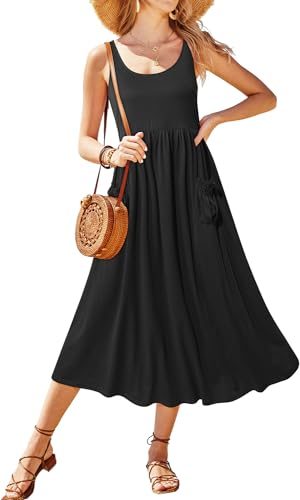 Women's 2024 Summer Sundresses Casual Beach Vacation Outfits Long Flowy Sleeveless Tank Maxi Dress with Pockets