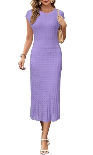 Women Fall 2025 Teacher Outfits Church Midi Cap/Long Sleeve Hollow Knit Modest Business Casual Sweater Dress