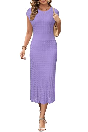 31B-1IeHL.jpg Women Fall 2025 Teacher Outfits Church Midi Cap/Long Sleeve Hollow Knit Modest Business Casual Sweater Dress