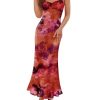 Womens Summer Floral Spaghetti Straps Maxi Dress 2025 Sleeveless Square Neck Bodycon Beach Boho Long Dresses