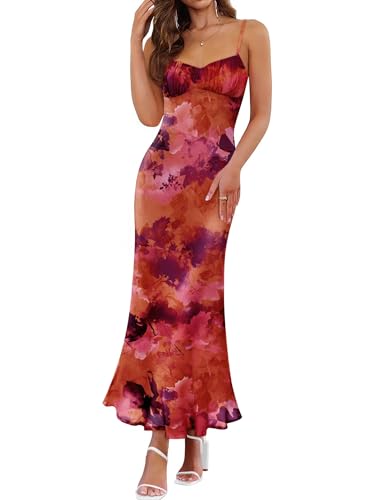Womens Summer Floral Spaghetti Straps Maxi Dress 2025 Sleeveless Square Neck Bodycon Beach Boho Long Dresses