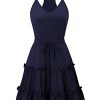 Women's 2025 Summer Dress Spaghetti Strap Casual Boho Beach Vacation Outfits Drawstring Ruffle Hem Sundress Trendy