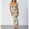 Women's Floral Print Cami Dress Cowl Neck Spaghetti Strap Bodycon Party Long Dresses
