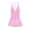 Women's Hanging Neck Spaghetti Straps Dress Deep V-Neck Puffy A-Line Mini Dresses