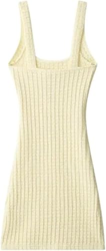 Women's Yellow Knit Sling Dress Sleeveless Backless Square Neck Slim Fit Sexy Casual Summer Dresses