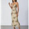 Women's Floral Print Cami Dress Cowl Neck Spaghetti Strap Bodycon Party Long Dresses