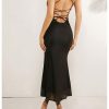 Women's Floral Print Mesh Dress Tie Backless Sleeveless Bodycon Long Cami Dresses