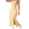 Women's Floral Print Split Thigh Midi Cami Dress Square Neck High Waist Slim Fit Summer Dress