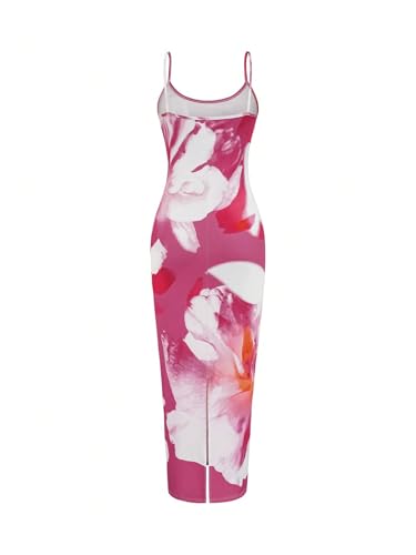 Women's Floral Spaghetti Strap Cami Dress Backless Bodycon Maxi Dresses