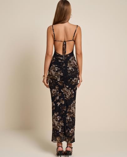 Women Floral Corset Maxi Long Dress Ruched Bodycon Long Formal Wedding Guest Dresses