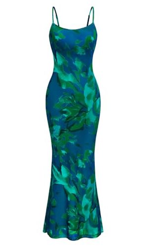 Womens Summer Dresses Spaghetti Strap Floral Maxi Dress Sleeveless Long Bodycon Dresses Wedding Guest Dress