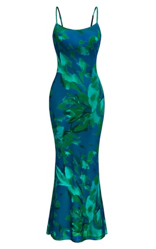 Womens Summer Dresses Spaghetti Strap Floral Maxi Dress Sleeveless Long Bodycon Dresses Wedding Guest Dress