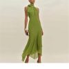 Woman Elegant Tie-Up Ruffle Irregular Sexy Solid Slim Fit Long Backless Hollow Party Dress