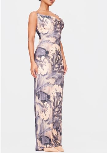 Women's Spring Cowl Neck Dress Sexy Strap Shoulder Pleated Maxi Dresses Summer Wedding Guest Dresses