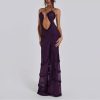 Women's Furry Halter Dress - Hollow Camisole Split Wave Prom Gown