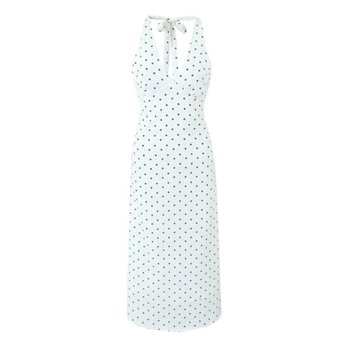 Women Spaghetti Straps Vintage Polka Dot Dresses Sexy Backless A-Line Holiday Party Dress