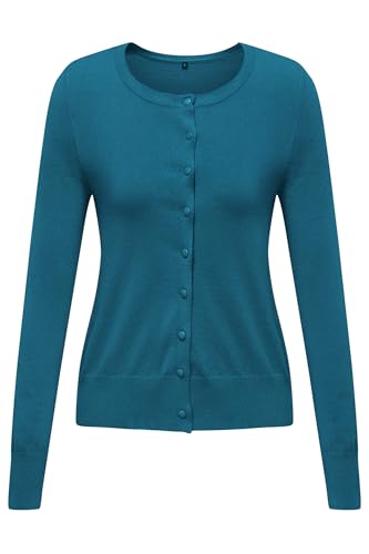 Women's Lightweight Button Down Cardigan Long Sleeve Casual Crew Neck Soft Knit Cardigans Sweater Tops