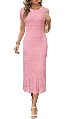 Women Fall 2025 Teacher Outfits Church Midi Cap/Long Sleeve Hollow Knit Modest Business Casual Sweater Dress