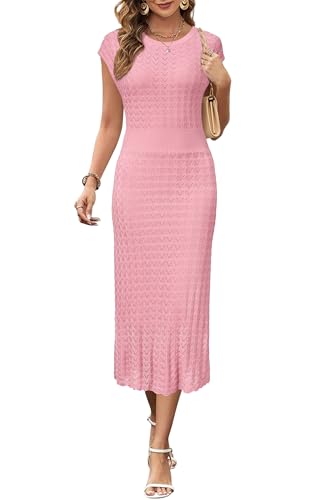 31R-PsodcYL.jpg Women Fall 2025 Teacher Outfits Church Midi Cap/Long Sleeve Hollow Knit Modest Business Casual Sweater Dress
