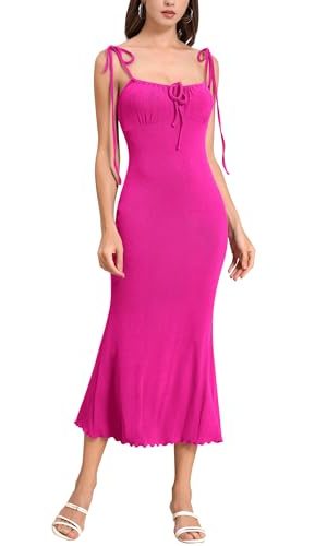 Womens Tie Shoulder Drawstring Ruched Bust Mermaid Hem Cami Slip Dress Bodycon Maxi Evening Party Dress