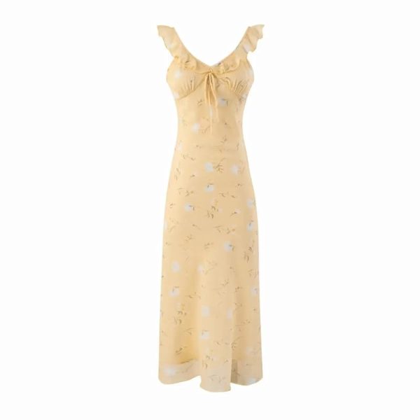 31TyFYsiKbL.jpg Women's Vintage Holiday Floral Print Slim Fit Vest Dress Empire Waist Long Dresses
