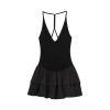 Women's Hanging Neck Spaghetti Straps Dress Deep V-Neck Puffy A-Line Mini Dresses