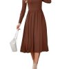 Women's Summer Square Neck Ribbed Knit Short/Long Sleeve A Line Flowy Midi Dress with Pockets