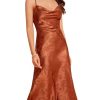 Women's Spaghetti Strap Cowl Neck Long Slip Satin Silk Midi Dress