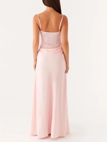 Women Sexy Hollow Out Halter Slim Fit Satin Party Maxi Lace Knitted Party Gown Dress
