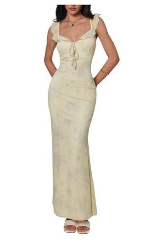Women's Y2k Boho Floral Ruffle Mesh Maxi Dress Elegant Long Party Cocktail Dresses