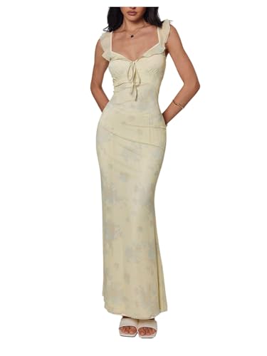 Women's Y2k Boho Floral Ruffle Mesh Maxi Dress Elegant Long Party Cocktail Dresses