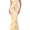 Women's Summer Floral Bodycon Maxi Dress Sexy V Neck Spaghetti Strap Lace Wedding Guest Party Casual Long Dresses