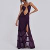 Women's Furry Halter Dress - Hollow Camisole Split Wave Prom Gown