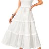 Women's 2025 Summer Wedding Guest Dress Ruffle Sleeve Smocked Square Neck Long Flowy Tiered Maxi Sundress